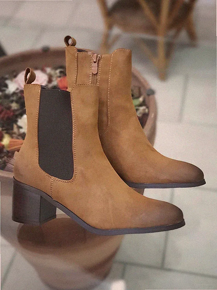 C825 BEATLES CAMEL DAMEN STIEFELETTEN MITTLERER ABSATZ STIEFELETTE WINTERSTIEFEL