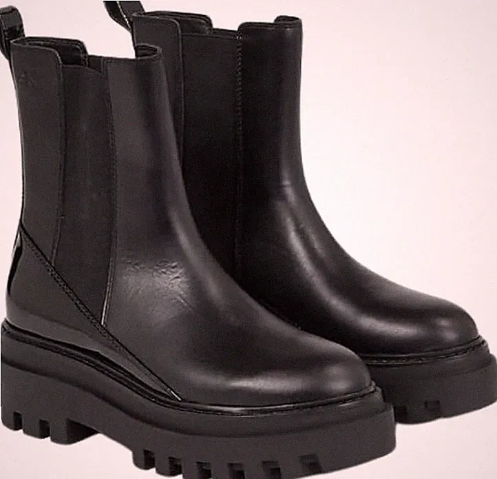 Calvin Klein Jeans Chunky Boot Chelsea Damen Stiefeletten Leder Schwarz