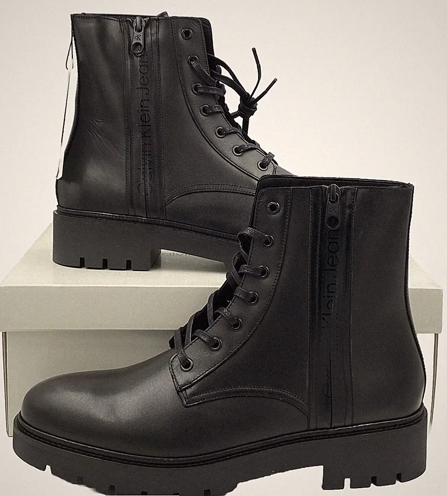 Calvin Klein Jeans Schnürboots Boots Stiefel Schwarz Leder Gr.46