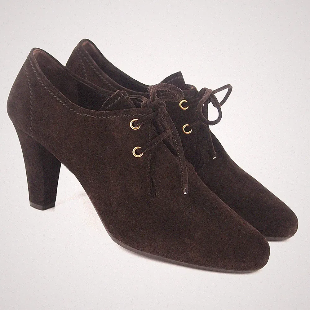 Car Shoe By Prada Stiefel 39.5 US 9.5 Damen Braune Wildleder Zum Schnüren Absatz