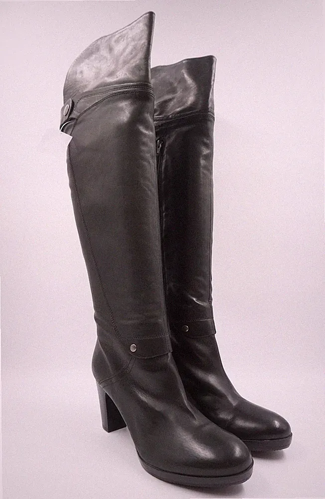 Carmens Damen Overknee Stiefel Premium EU 40 schwarz Leder Trichterabsatz