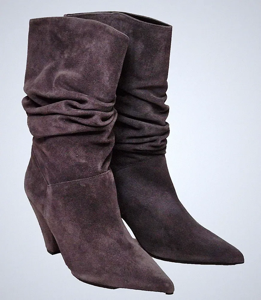 Carvela Scrunch Grey High Leg Block Heel Pointed Toe Boots Damen EU 40 UK 7