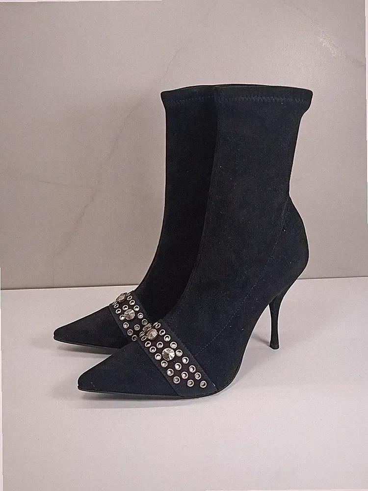 Casadei Wildleder Stiefeletten High Heel Socke Booties Spitz zulaufend Größe 6,5