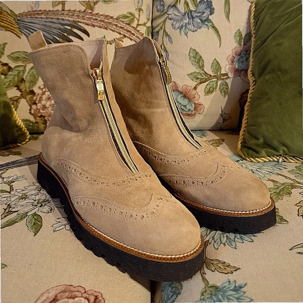 Casanova Damen Stiefelette Wildleder Beige EU 37 Reißverschluss Profilsohle