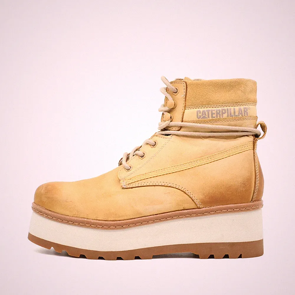 Caterpillar Damen P307538 Stiefel Gelb Leder Knöchelhoch Boots Plateau EU 39
