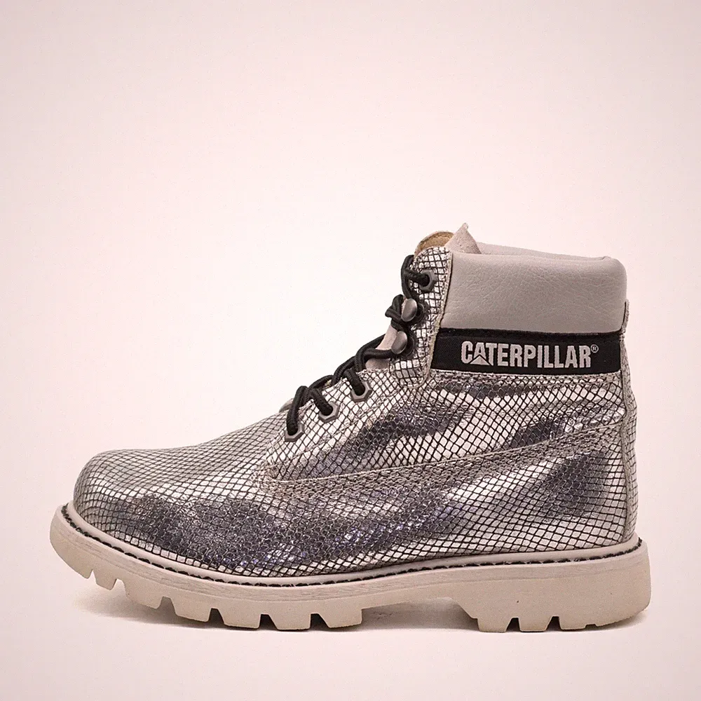 Caterpillar Damen P307628 Boots Silber Leder Knöchelhoch CAT Schnürstiefel EU 40