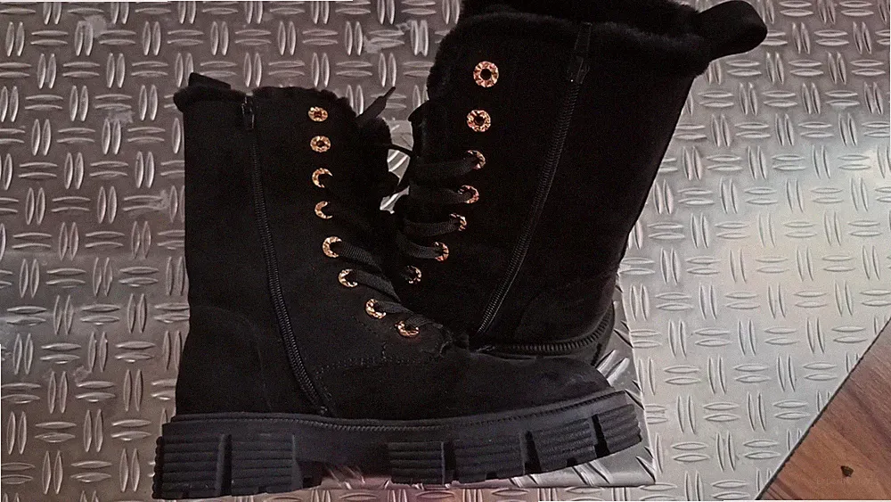 Catwalk Boots Biker Stiefel Schnürstiefel Gr. 37 Velourlederimitat schwarz
