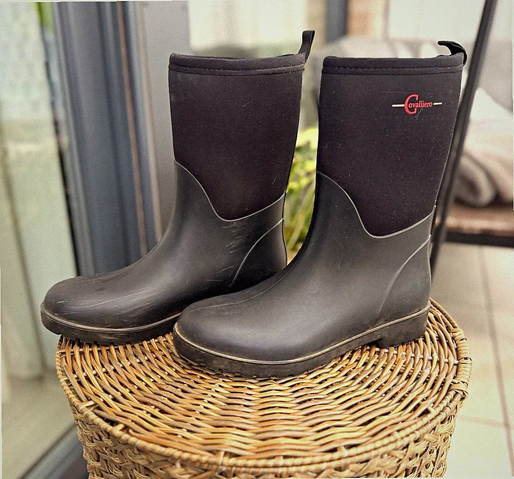 Cavalliero Damen Gummistiefel Schwarz wadenlang flach rutschfest Gr. 37