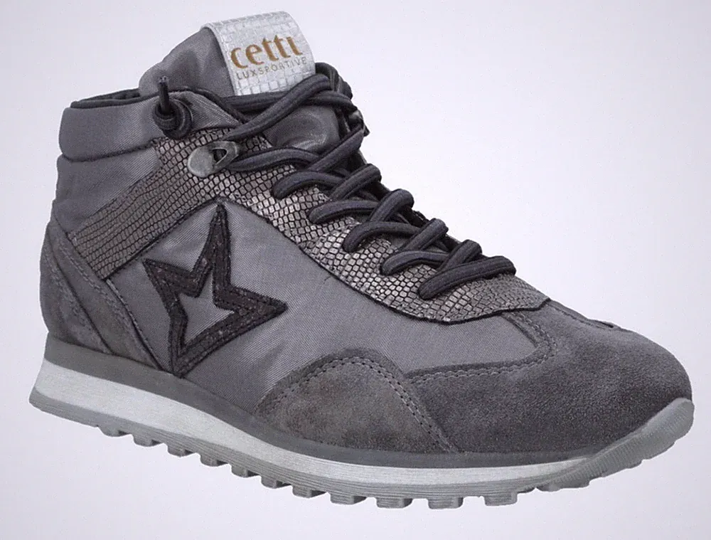 Cetti Schnürstiefelette Grau Leder high Sneaker Boot Gummischnürung Einlagen
