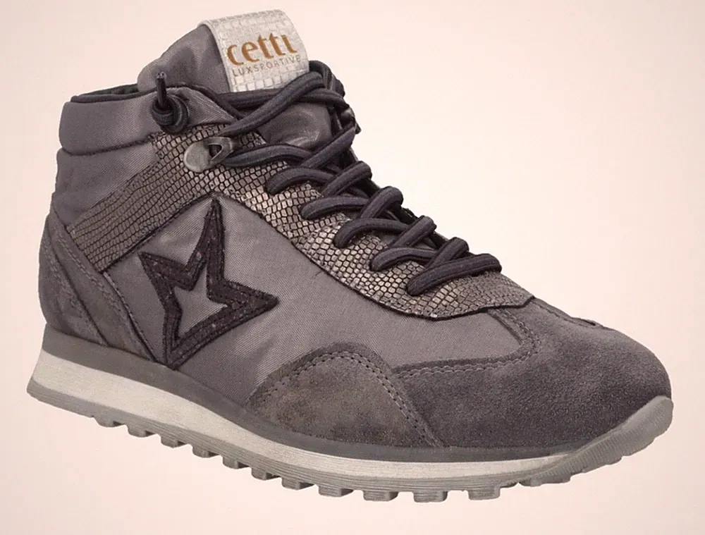 Cetti Schnürstiefelette Grau Leder high Sneaker Boot Gummischnürung Einlagen
