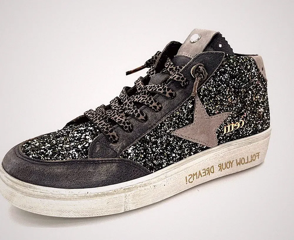 Cetti Schnürstiefelette Silber Grau Leder Boot high Sneaker Stiefelette