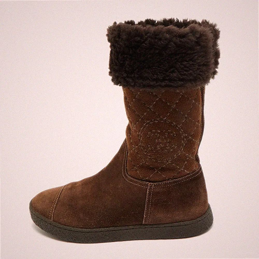 Chanel Größe 36,5 Braun Gesteppt Wildleder Halbhohe Stiefel