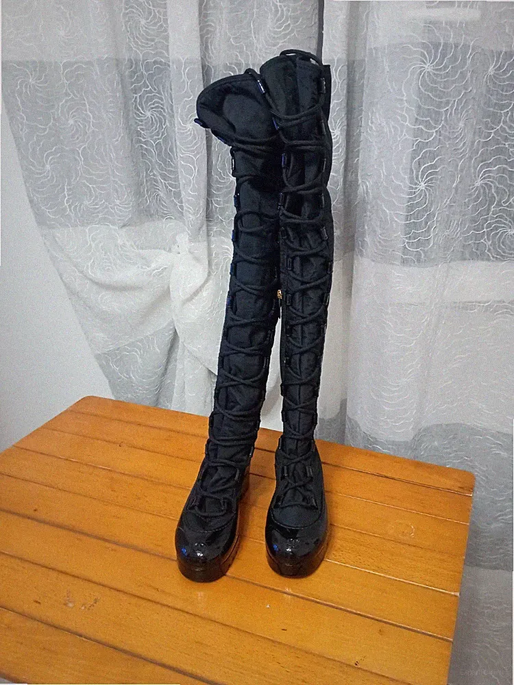 Chanel Nylon und Gummi Schnürstiefel - Chanel High Lace-up Boots in ny