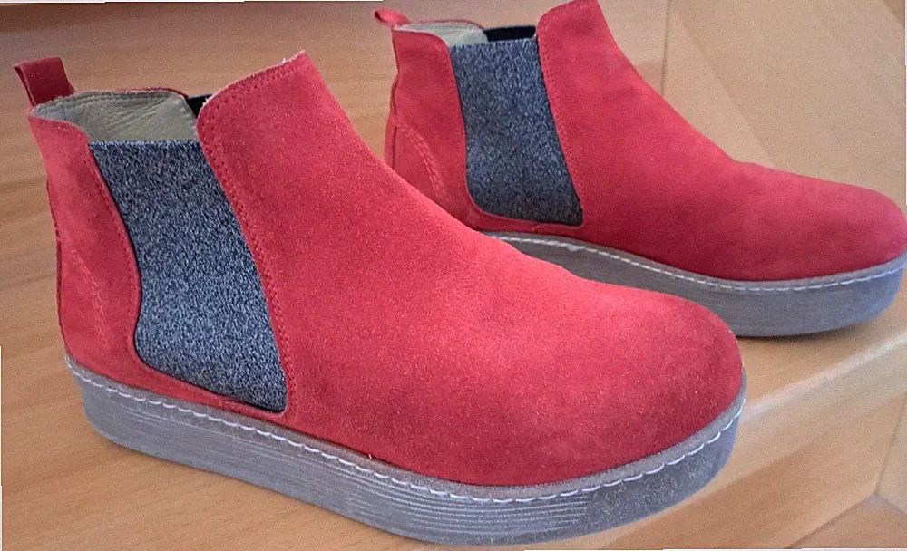 Chelsea Boots Gr. 37 Waschbär Echtleder Rot Grau Kaum Getragen Top