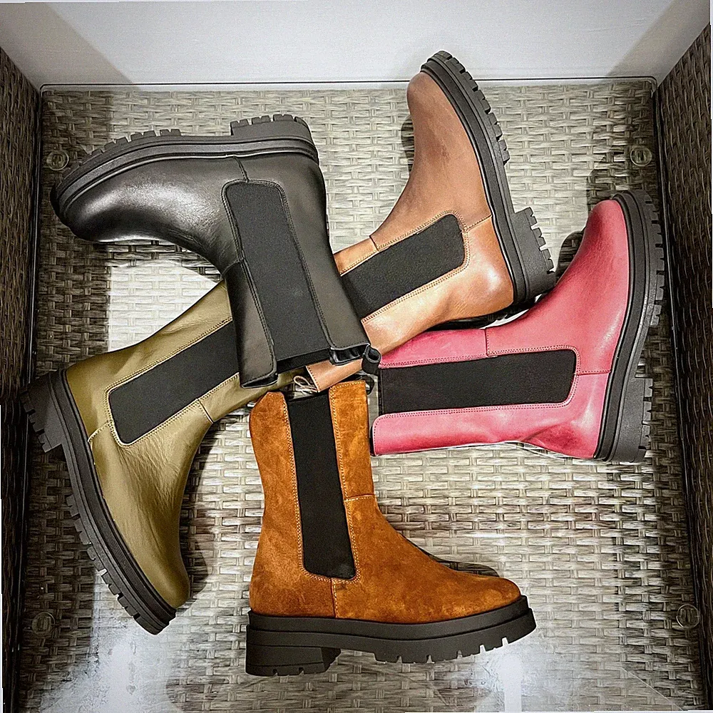 Chelsea Stiefeletten Echtleder schwarz und verschiedene Farben Beatles Damen Made in Italy