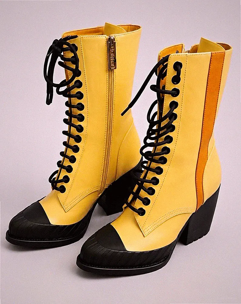 Chloé Damen Stiefeletten Leder Beige/Schwarz EU 37,5 Schnürung RV Blockabsatz