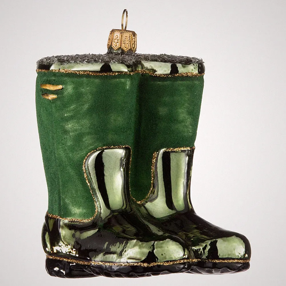 Christbaumkugel Figur "Grüne Gummistiefel mit Wildleder" Christbaumschmuck Glas