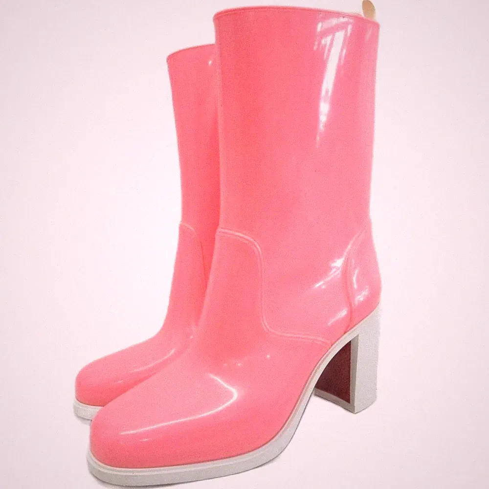 Christian Louboutin Loubirain 70 Regenstiefel Schuhe Gummistiefel EU:37 Rosa