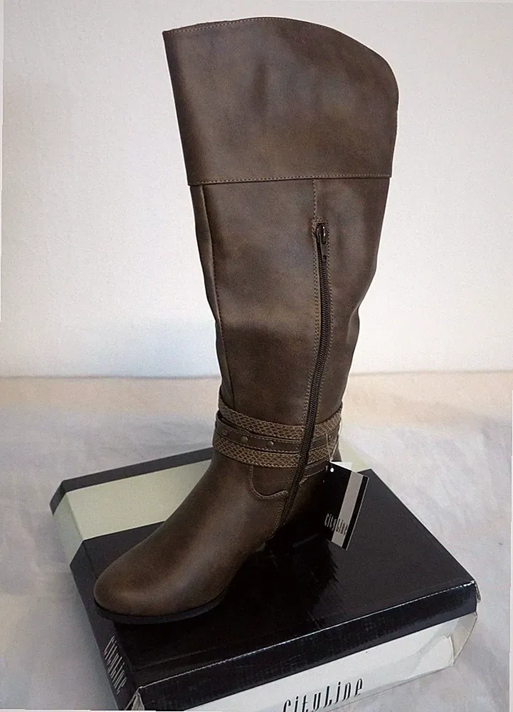 City Line Stiefel Damen Gr. 36 Braun Wadenhohe Lederstiefel Damenstiefel neu
