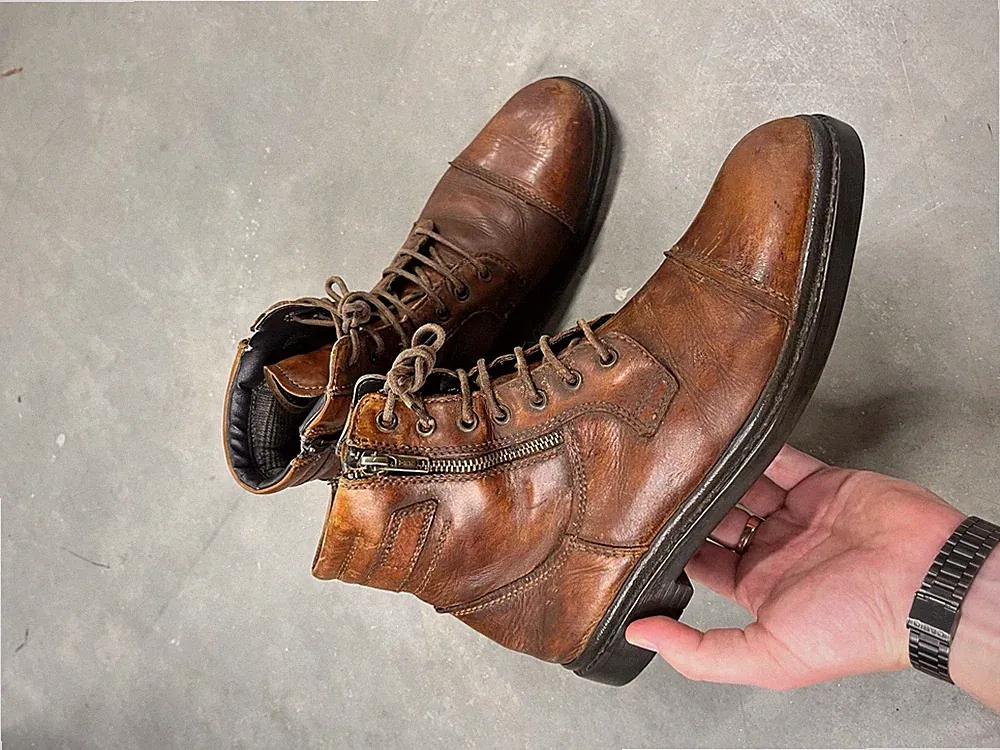 City Style Italian Design Brown Leather Cap Toe Side Zip Boots Size 42