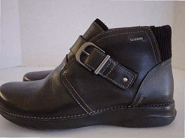 Clarks Appley Mid Damen Schwarz Leder Stiefel Uk Größe 3 D EUR 35,5.