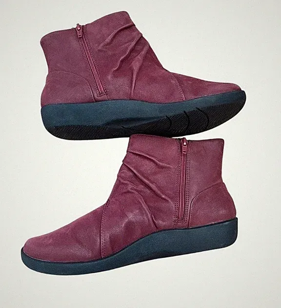 Clarks Cloudsteppers Sillian Tana Damen Burgund Textil Stiefel UK Größe 3,5D EU 36