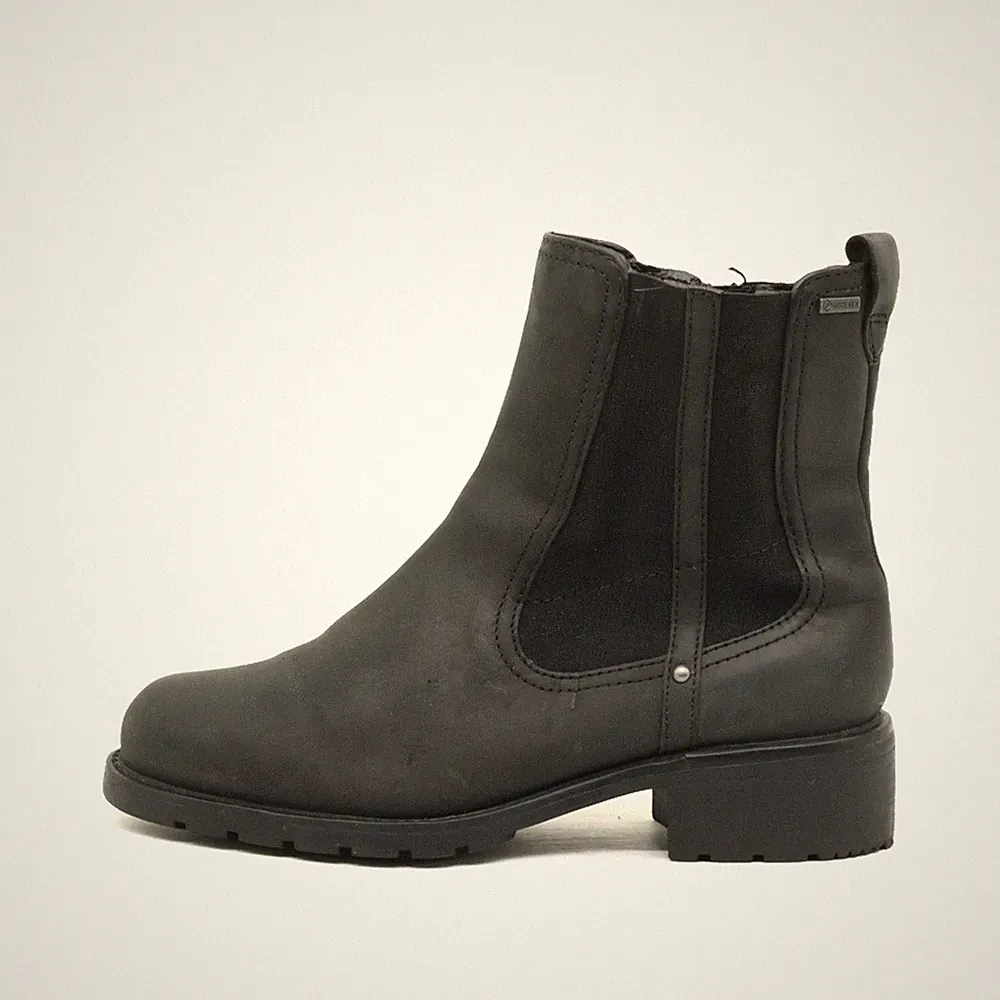 Clarks Damen Chelsea Boot Leder Stiefel Schwarz Profilsohle Boots EU 37,5