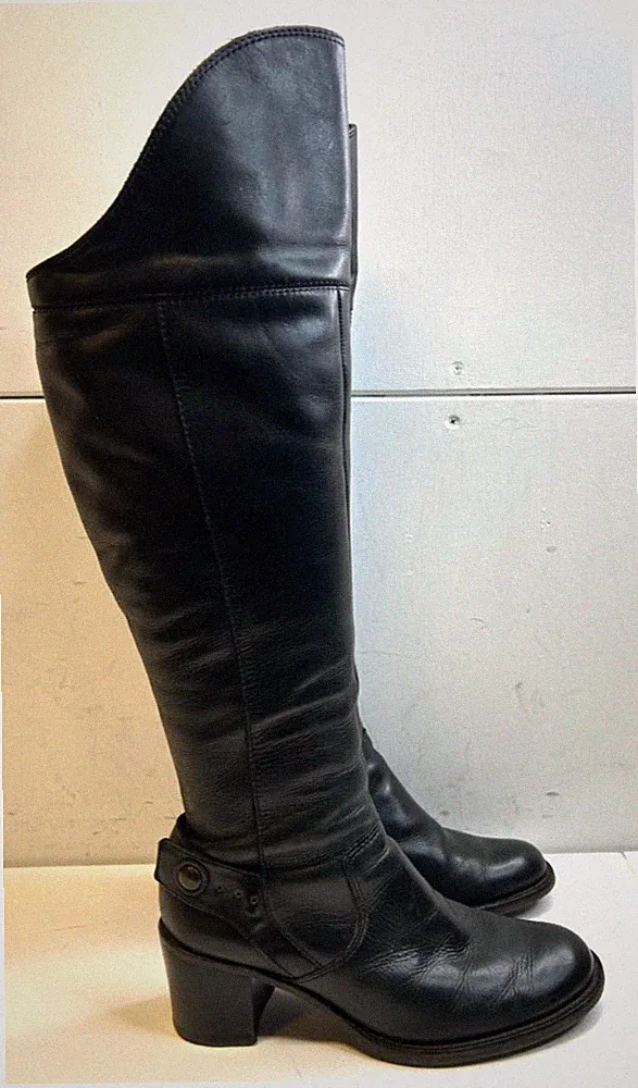 Clarks Damen Kniestiefel schwarz Leder Reißverschluss Blockabsatz Overknees UK Größe 4