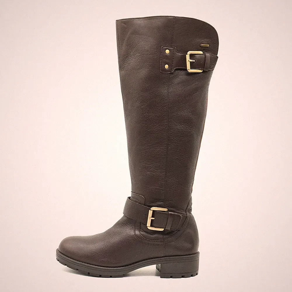 Clarks Damen Reitstiefel Braun Leder Stiefel Schnalle Damenstiefel EU 39