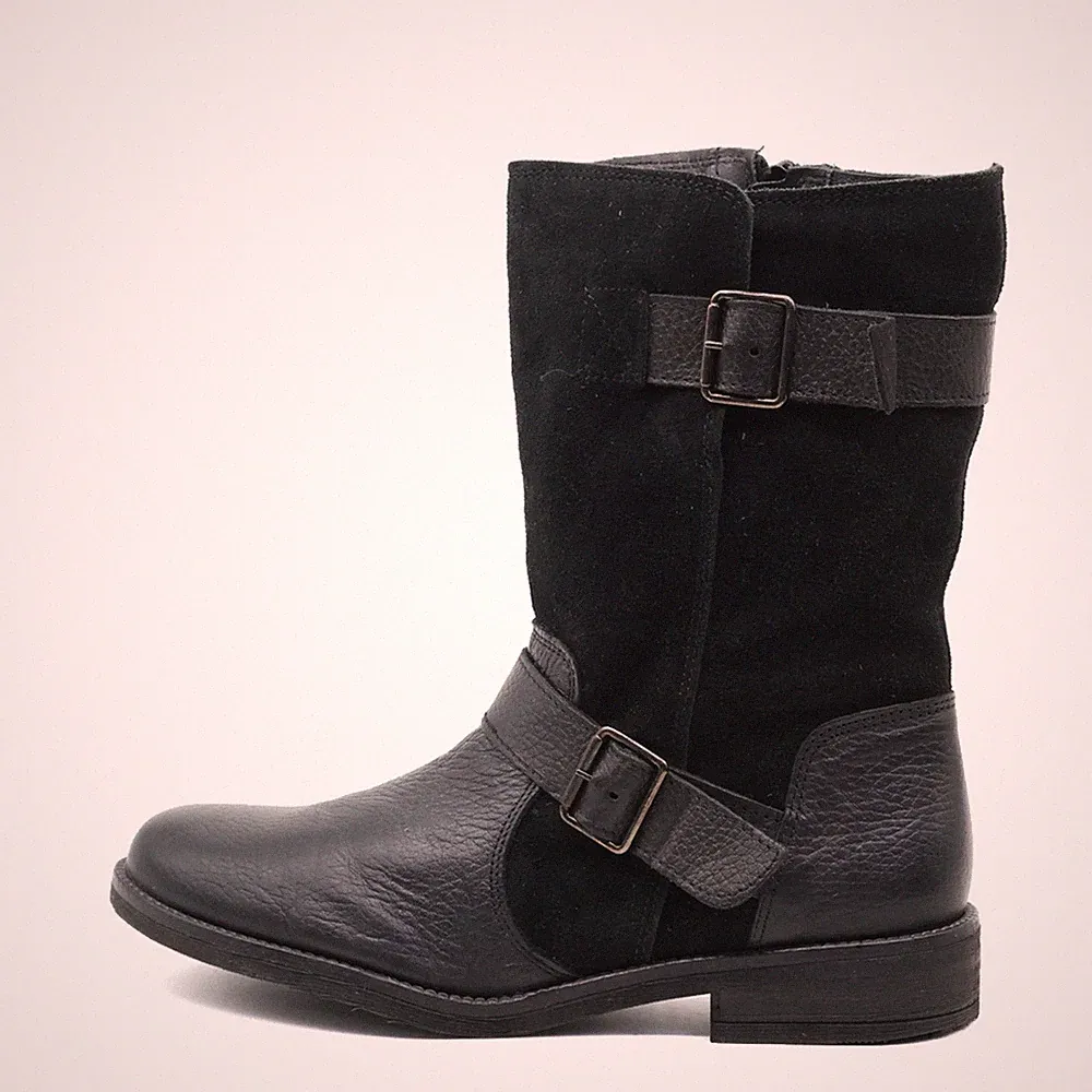 Clarks Damen Stiefel Schwarz Leder/Wildleder Reißverschluss Bikerstiefel EU 39