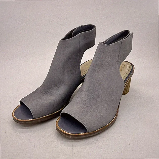 Clarks Damenschuhe Glacier Charm mit Absatz UK7 grau Leder Knöchelriemen offene Zehenpartie