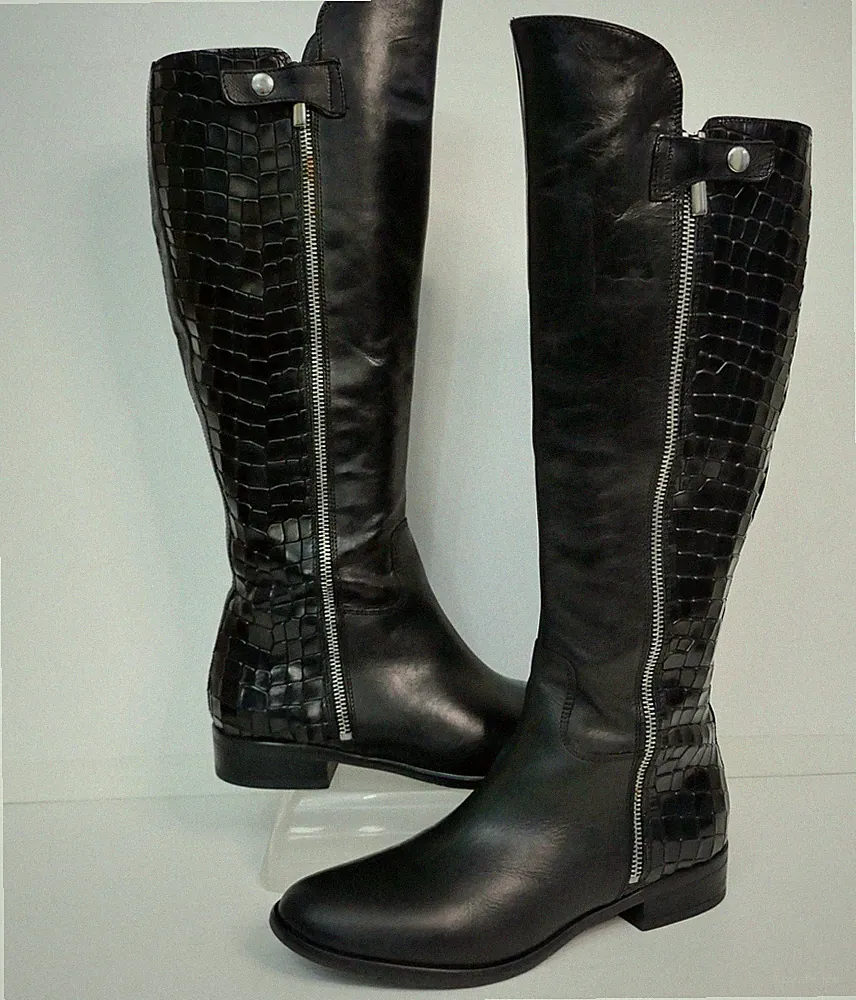 CLARKS "LICORICE SNAP" SCHWARZ LEDER/KROKOLEDER GEFÜTTERT KNIEHOHE STIEFEL UK 5,5D