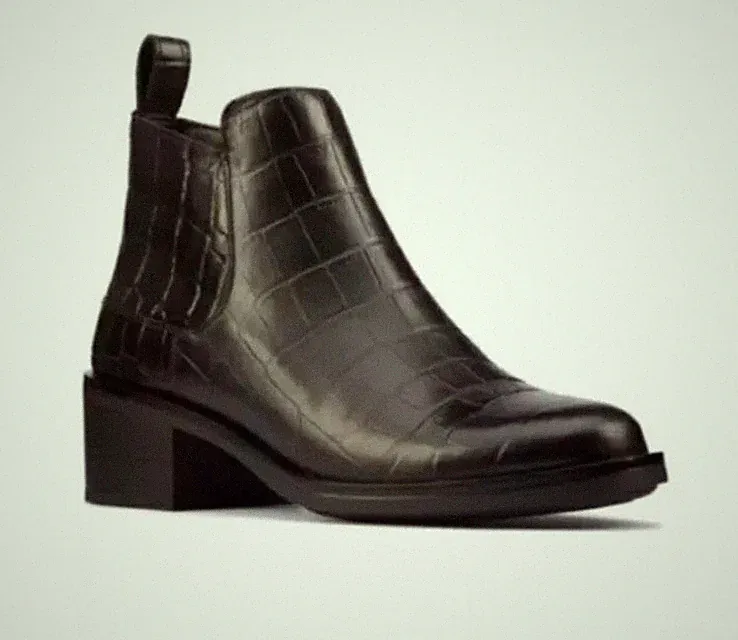 Clarks Memi Zip Damen SCHWARZ KROKOLEDER REISSVERSCHLUSS STIEFELETTEN UK-Größe 6,5 E EU 40