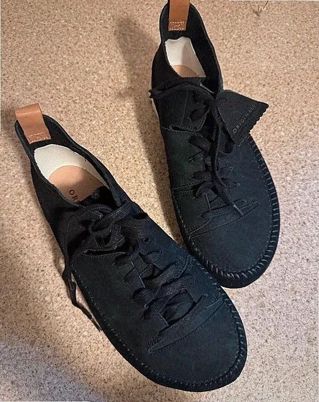 Clarks Original Damen Wallabees Trigenic Flex Schwarz Lea UK 7 Oder Herren 6