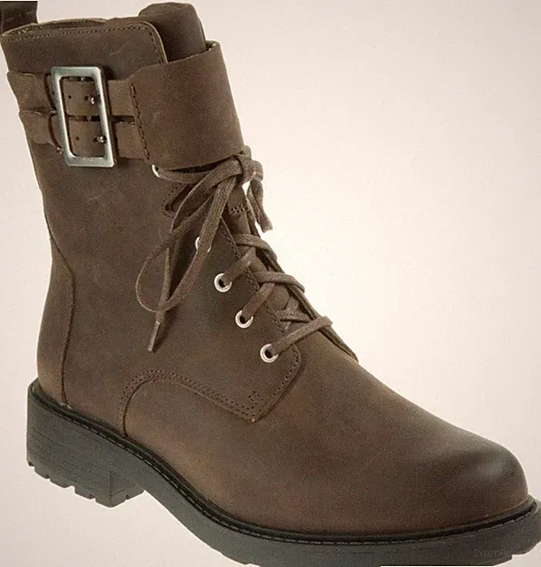 Clarks ORINOCO 2 LACE Damen Dunkeloliv Leder Biker Boots Uk Größe 3,5 E EUR 36