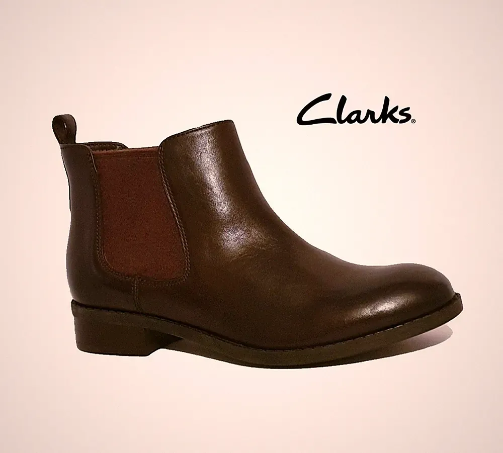 CLARKS PITA SEDONA UVP £70 DUNKELBRAUN ECHTLEDER CHELSEA STIEFELETTEN DAMEN