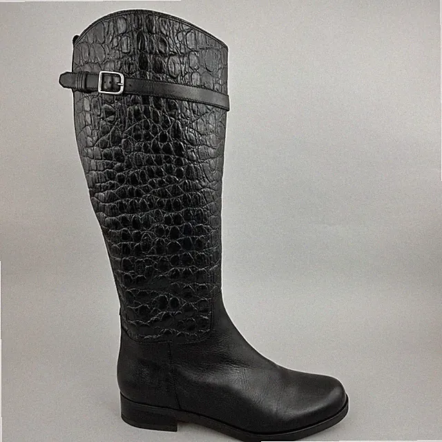 Clarks schwarz Krokoleder kniehoch Reißverschluss elegant Reitstiefel gefüttert EU41 UK7