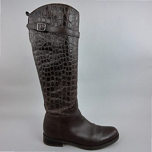 Clarks Stiefel Gr. UK5 braun Krokoleder kniehoch Reißverschluss elegant Reitstiefelie