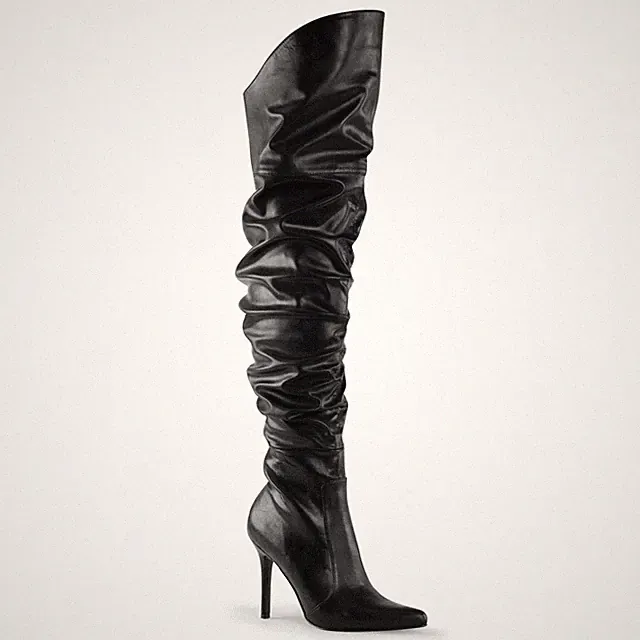 CLASSIQUE-3011 Pleaser High-Heels Overkneestiefel schwarz Lederoptik gerafft