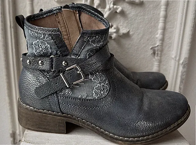 CM Laufsteg München Memoflex Boots Stiefelelette in Denim-Blau Metallic - Gr. 36