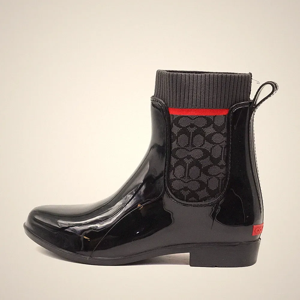 Coach Damen Gummistiefel Chelsea Stiefeletten schwarz Gummi Regen Boots EU 38,5
