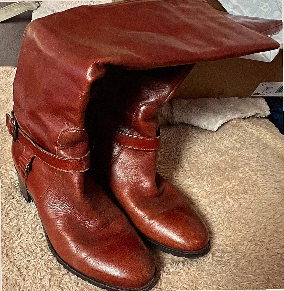 comma Davos Stiefel Damen Leder Braun Gr. 39 Reitstiefel Blockabsatz