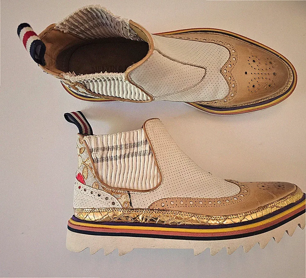 coole Melvin Hamilton Leder Chelsea Stiefeletten Weiß Gold Lena NP 249 Gr. 37