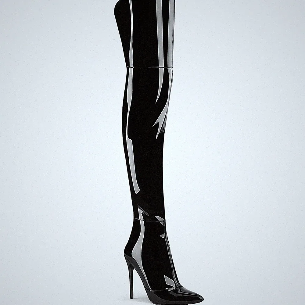 COURTLY-3012 Pleaser High-Heels Overkneestiefel schwarz Reißverschluss hinten