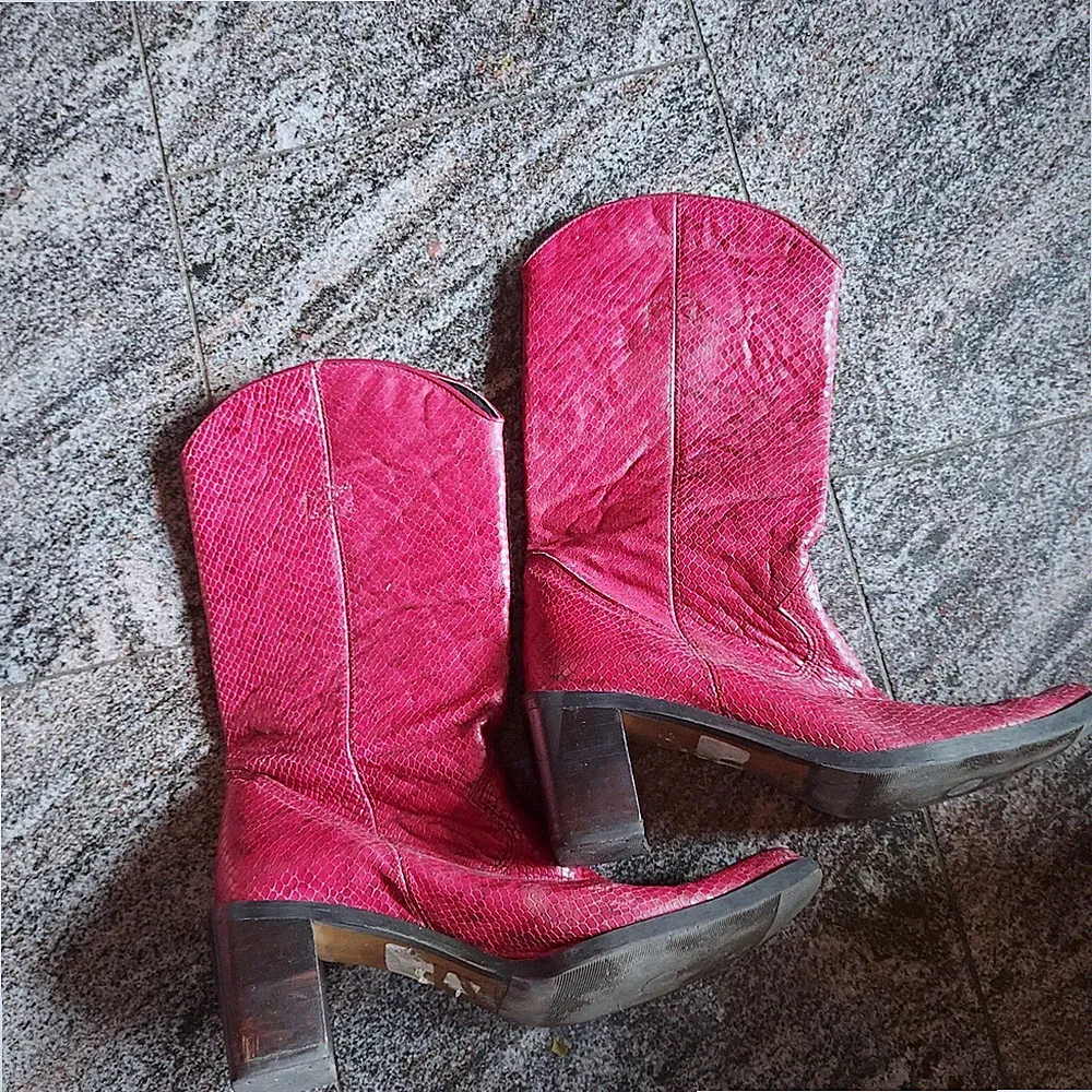 Cowboy-Stiefel Vintage Joe Sanchez Echtes Leder Rot Schlangen- Krokodil Optik...