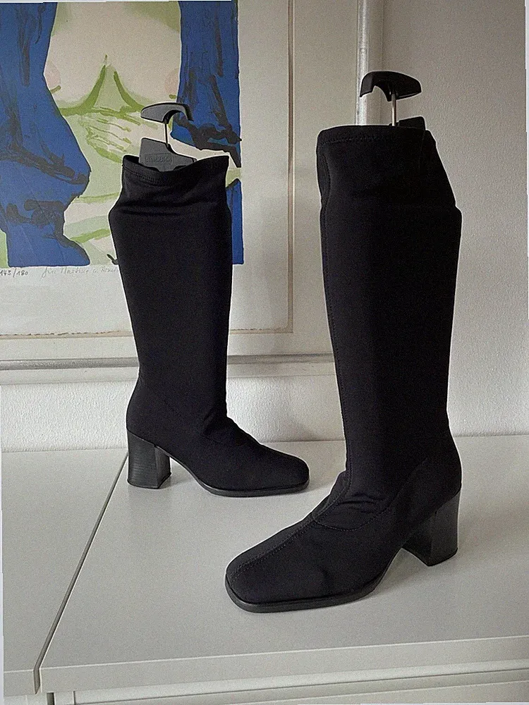 ☀️ CREAZIONI DORIA ☀️ elegante Stiefel in Schwarz • Stretch • Blockabsatz
