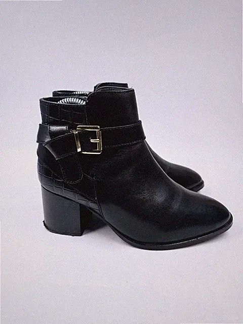 Crew Clothing Damen-Stiefeletten schwarz Leder Krokoleder-Stil UK-Größe 4