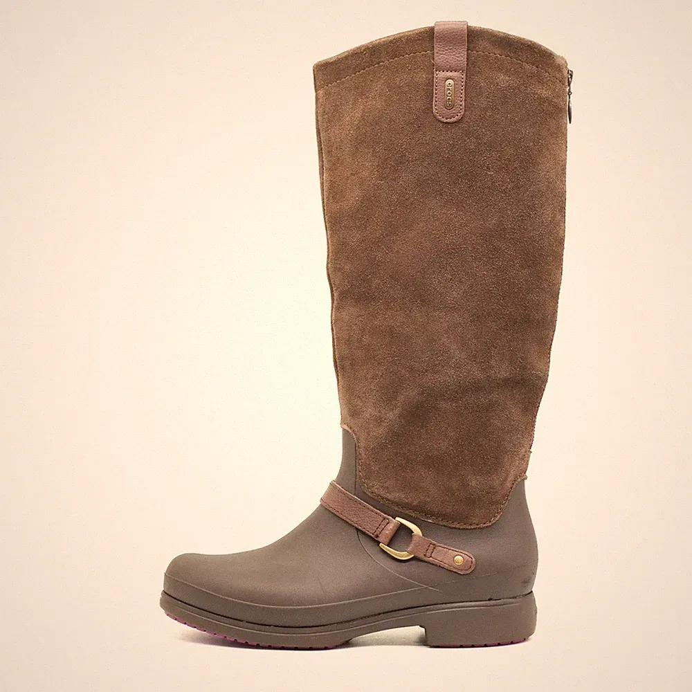 Crocs Damen Kniestiefel Wildleder Braun Stiefel Reißverschluss hinten EU 42-43