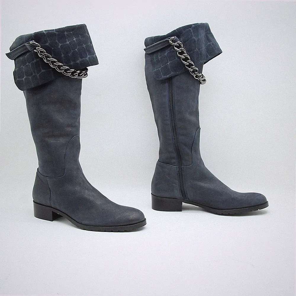 CROMIA Stiefel Cowboy Biker Western Damen Größe EU 37 Blau Glatt (Cod.ST3303)