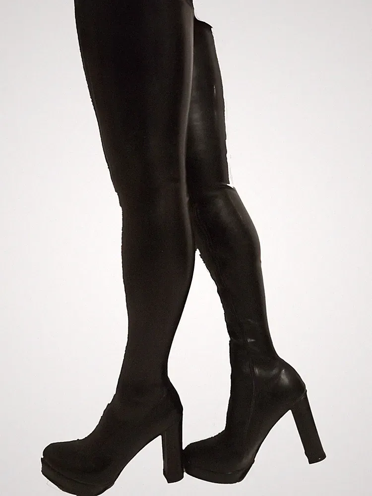 Crotch Latexstiefel Schwarz 1 RV, neu, 12 cm Absatz block 37 38 39 40 41